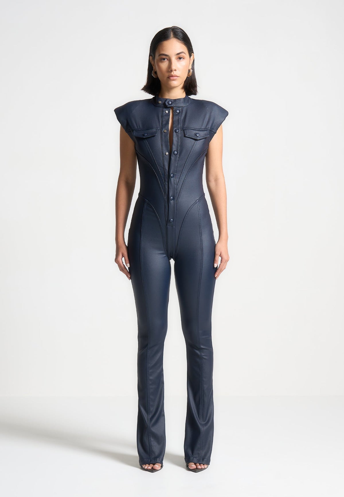 Annette - Wax Coated Denim Jumpsuit - Indigo