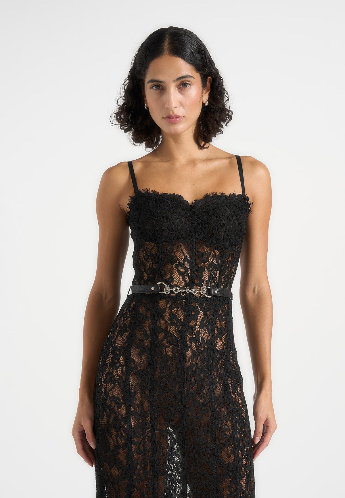 Freya - Belted Lace Maxi Dress - Black