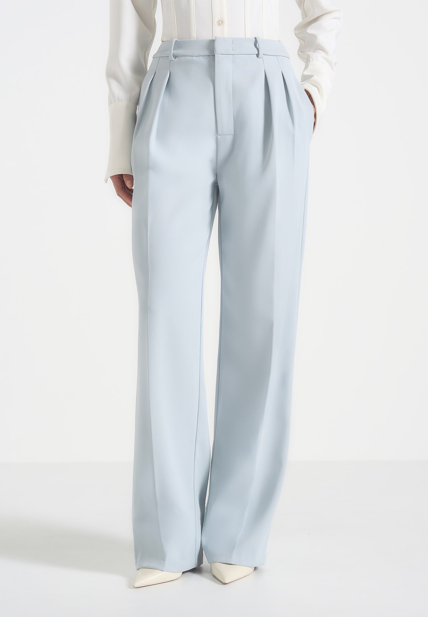 Julie - Tailored Twin Pleat Trousers - Pale Blue 