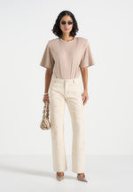 Calista - Line Art Denim Jeans - Cream