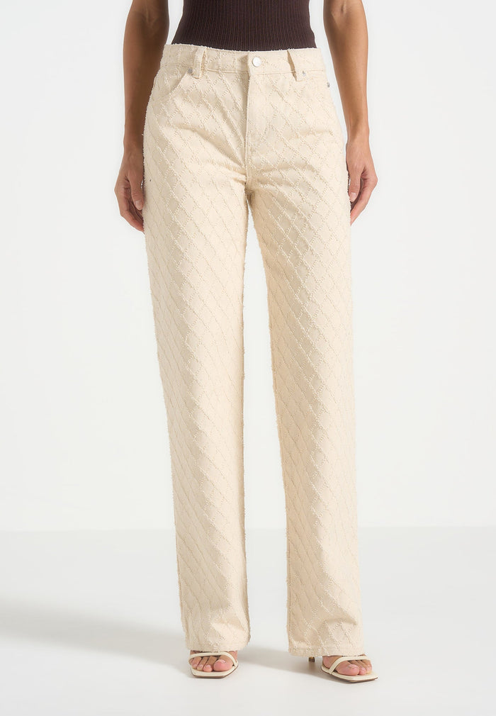Elyssa - Diamond Stitch Denim Jeans - Cream