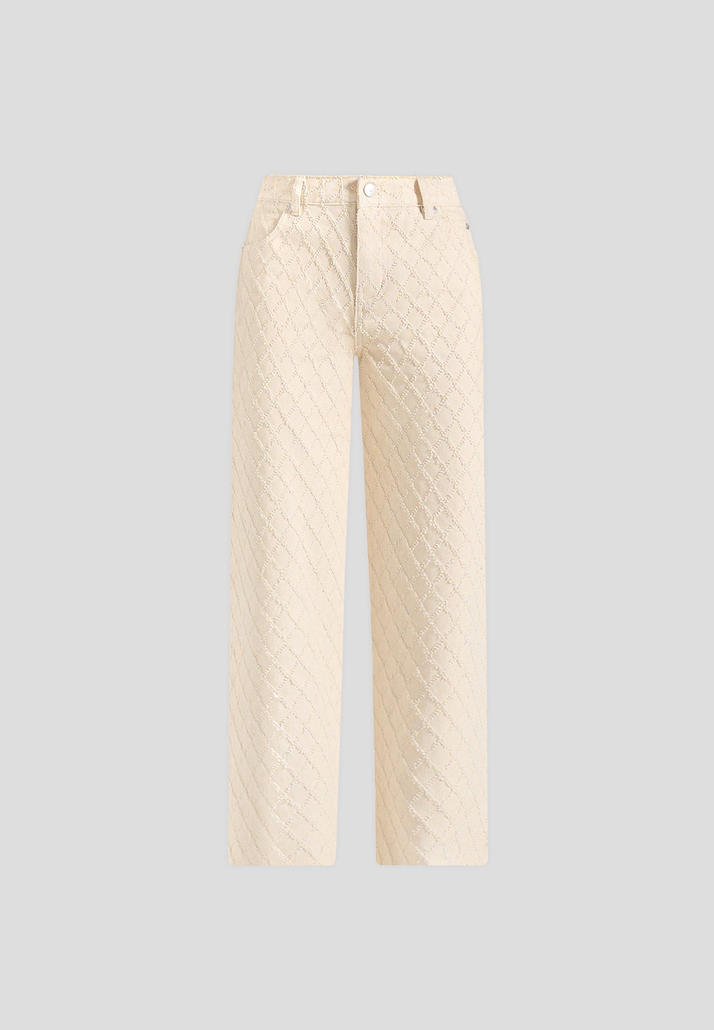 Elyssa - Diamond Stitch Denim Jeans - Cream