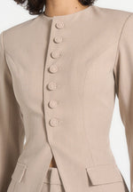 Harper - Tailored Cinch Blazer With Detachable Collar - Beige