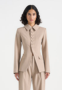 Harper - Tailored Cinch Blazer With Detachable Collar - Beige