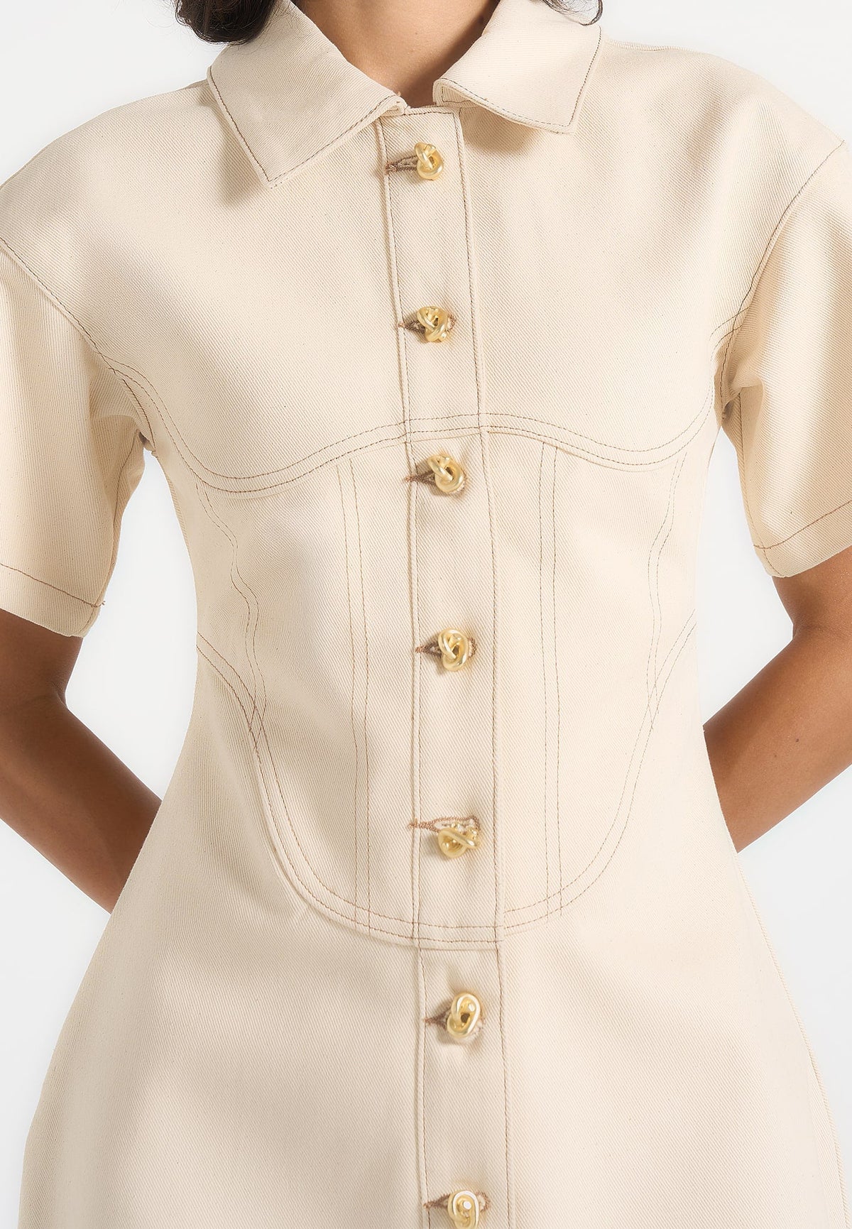 Mathilde - Denim Corset Contrast Stitch Dress - Cream