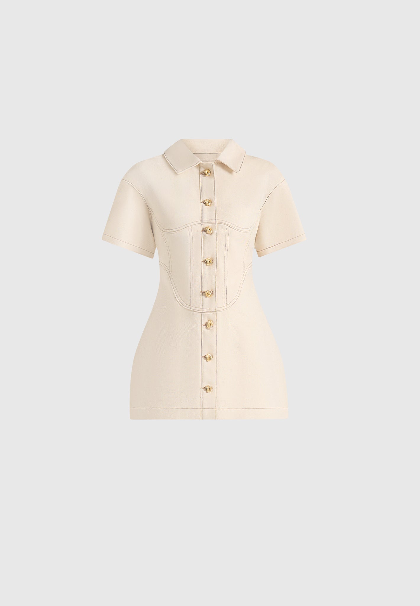 Mathilde - Denim Corset Contrast Stitch Dress - Cream