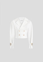 Andrea - Cropped Double-Breasted Open Back Tie Shirt - White