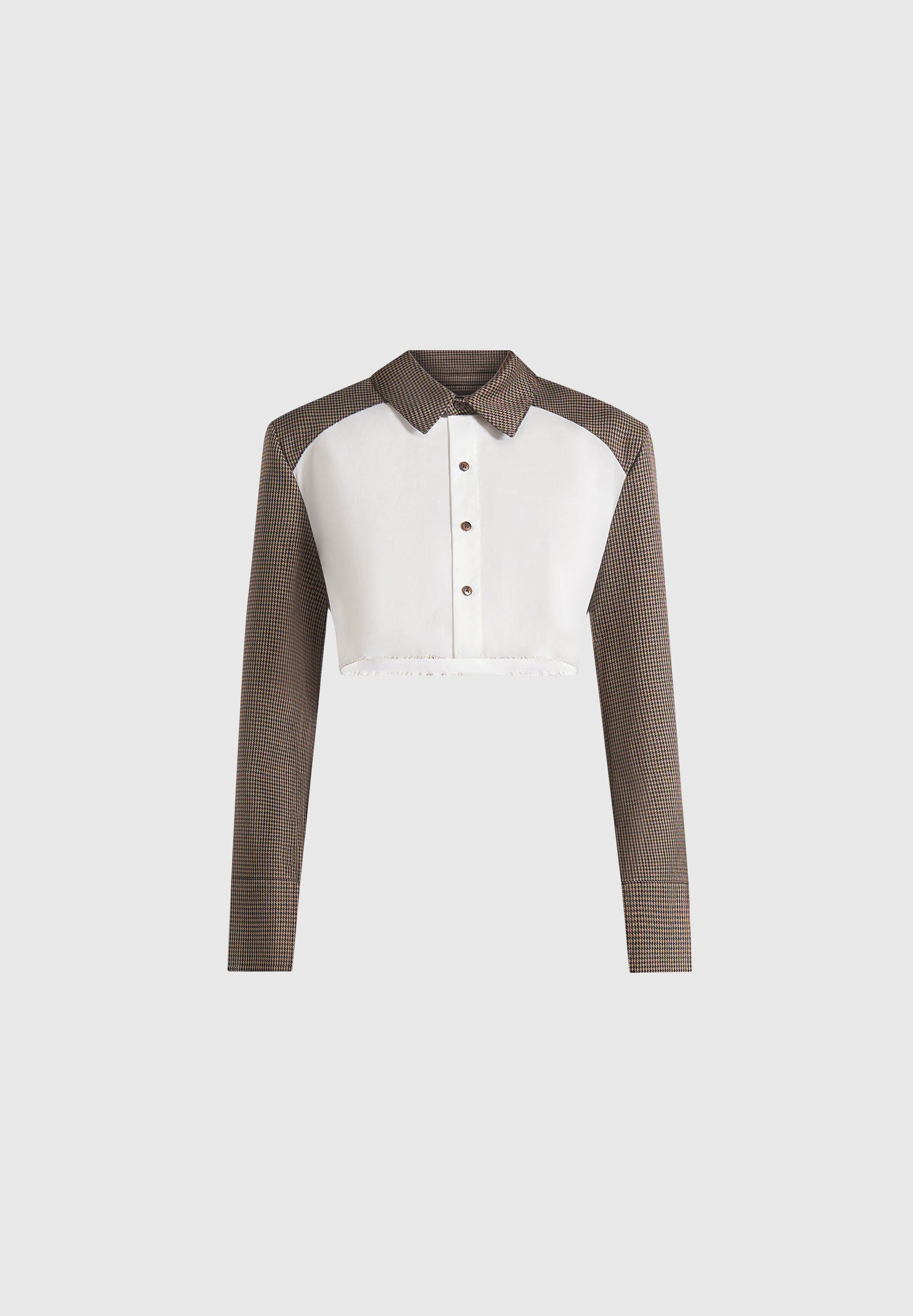 Bernadette - Houndstooth Cotton Cropped Shirt - White/Brown