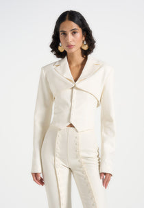 Lise - Cropped Tailored Blazer & Button Detail Bandeau - Off White