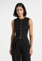 Maisie - Tailored Crew Neck Cinch Waistcoat - Black