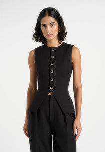 Maisie - Tailored Crew Neck Cinch Waistcoat - Black