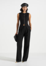 Maisie - Tailored Crew Neck Cinch Waistcoat - Black