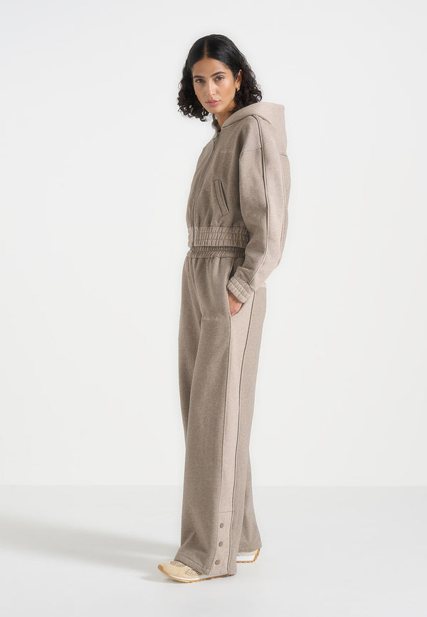 Caya - Two Tone Wide Leg Popper Joggers - Taupe
