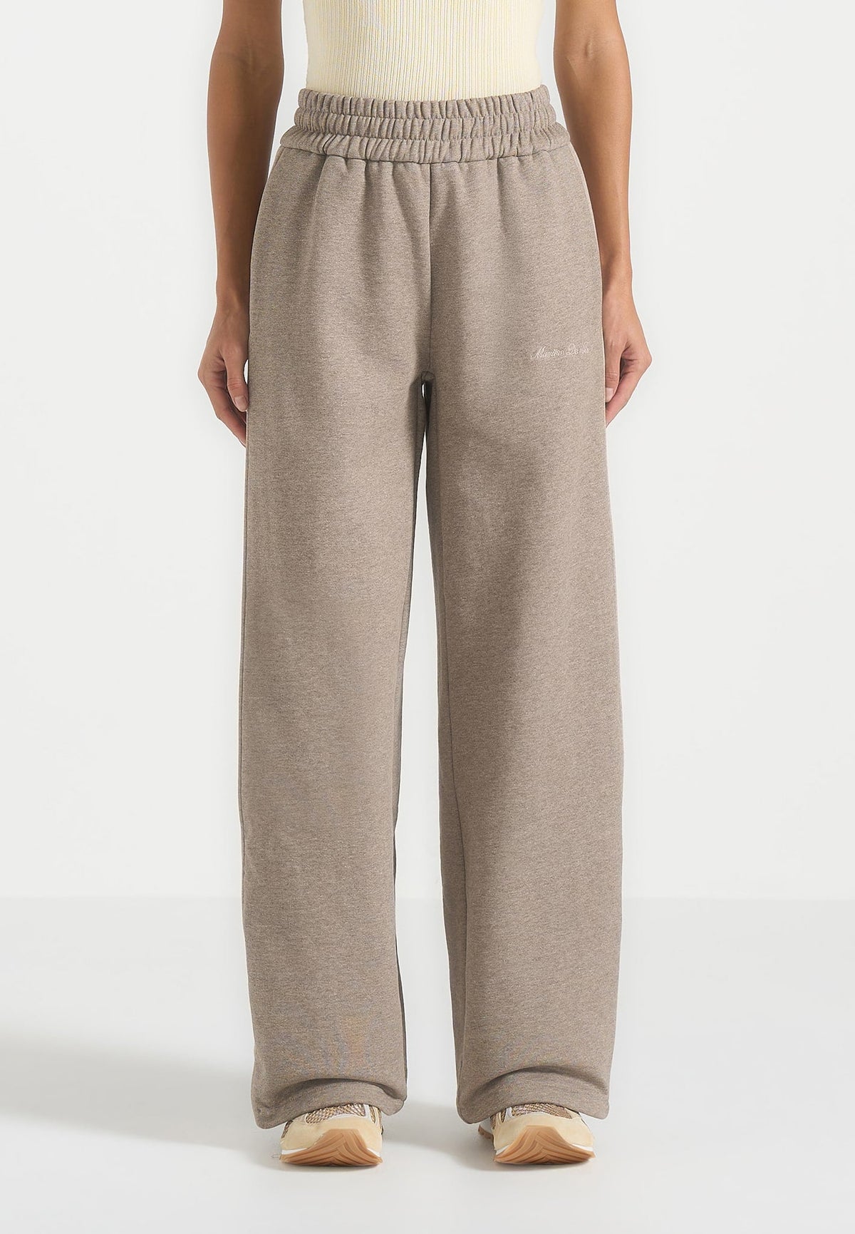 Caya - Two Tone Wide Leg Popper Joggers - Taupe