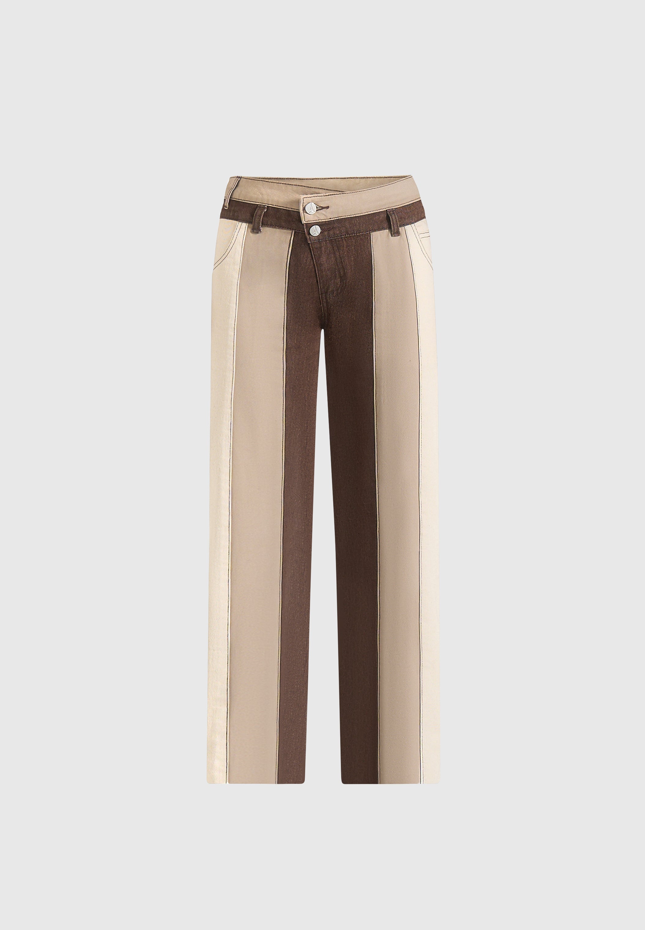 Jacinda - Colour Block Denim Jeans - Beige/Brown
