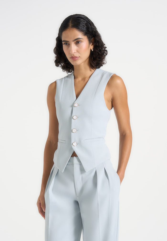 Christine - Tailored Cinched Waistcoat - Pale Blue