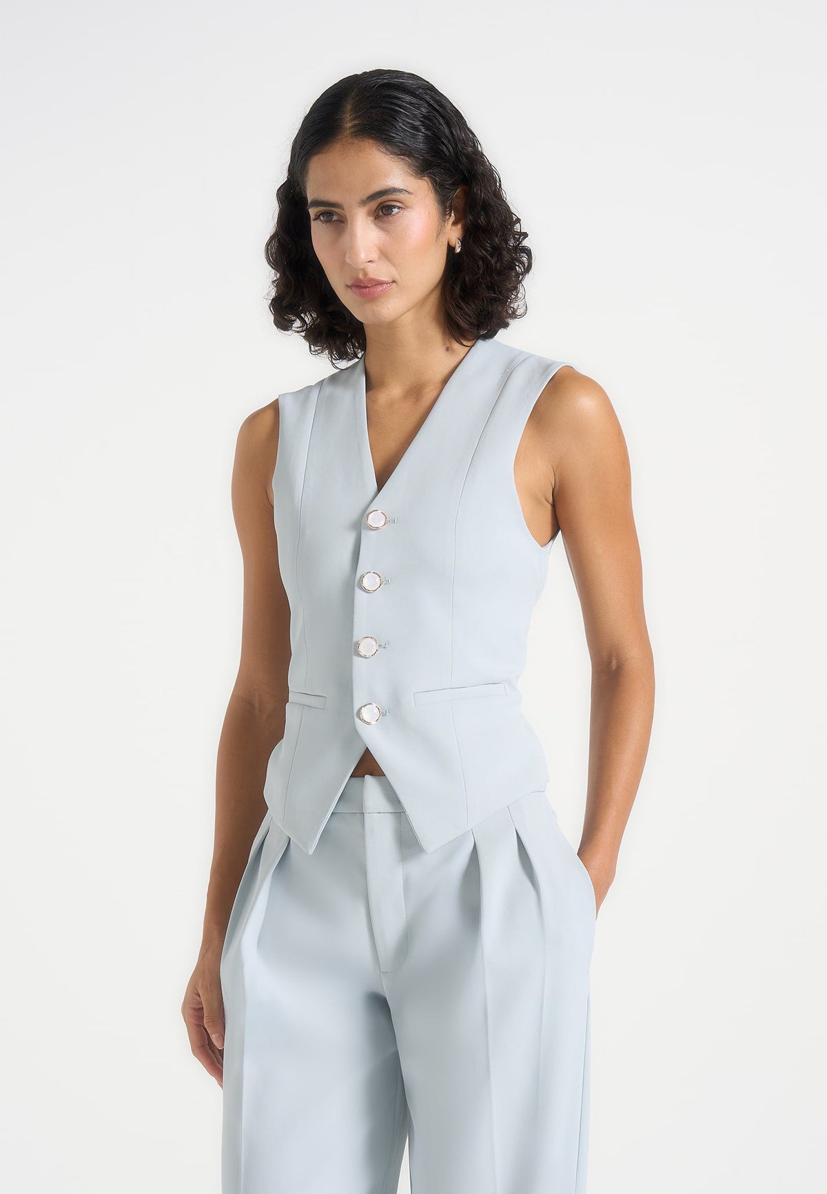 Christine - Tailored Cinched Waistcoat - Pale Blue