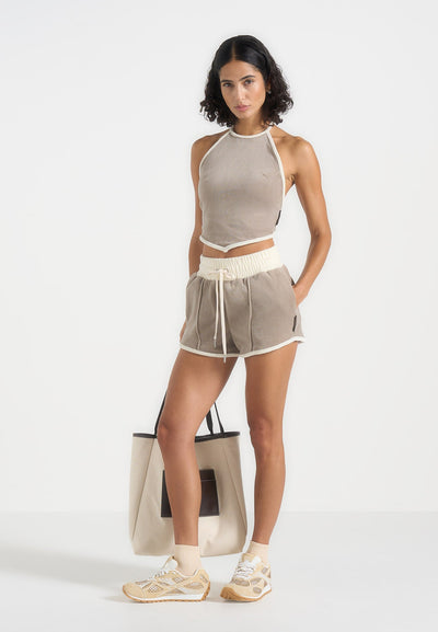delina-contrast-velour-mini-shorts-beige