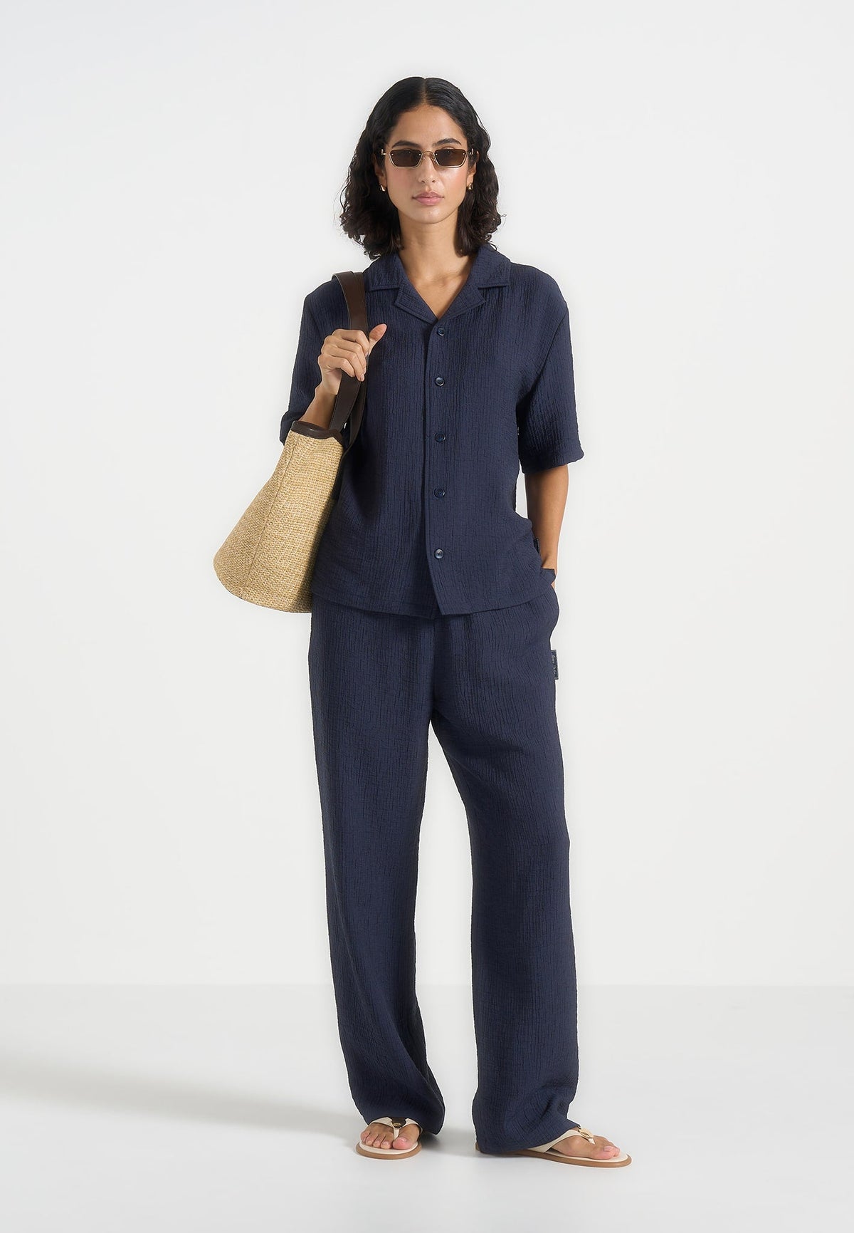 Addison - Unisex Textured Relaxed Fit Pants - Navy
