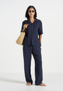 Addison - Unisex Textured Relaxed Fit Pants - Navy