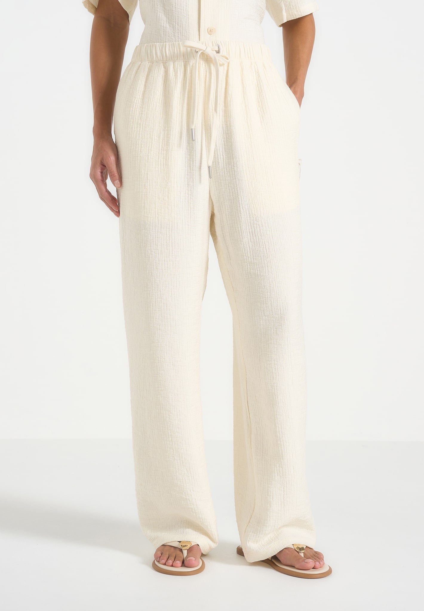 Addison - Unisex Textured Relaxed Fit Trousers - Cream