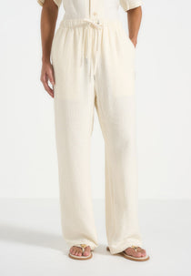Addison - Unisex Textured Relaxed Fit Trousers - Cream