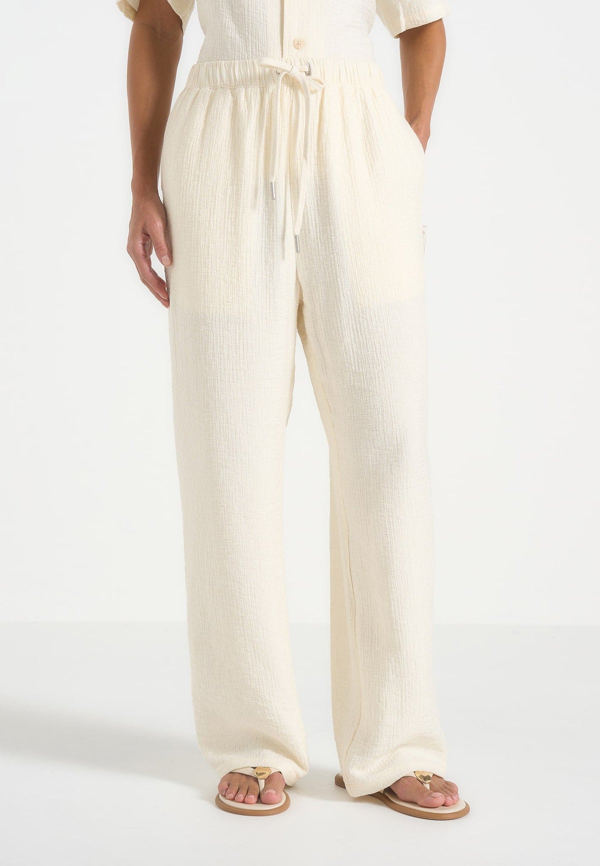 Addison - Unisex Textured Relaxed Fit Pants - Cream