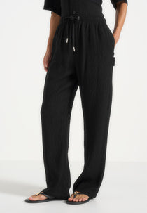 Addison - Unisex Textured Relaxed Fit Pants - Black