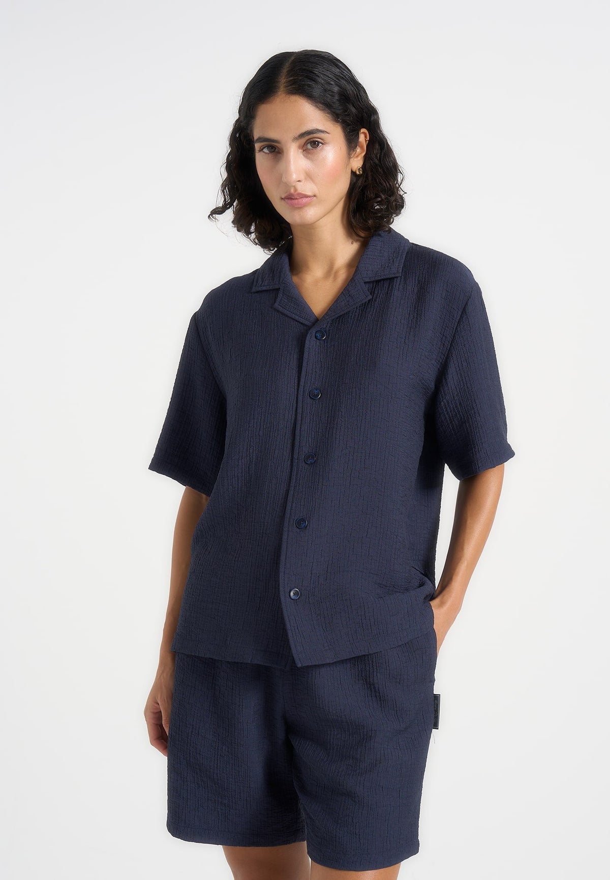 Harley - Unisex Textured Revere Shirt - Navy