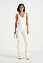 Caroline - Tacked Twill Fit & Flare Pants - White