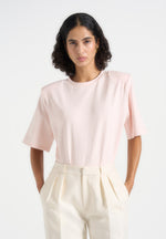 BS002 - Wide Shoulder Bodysuit T-Shirt - Pale Pink