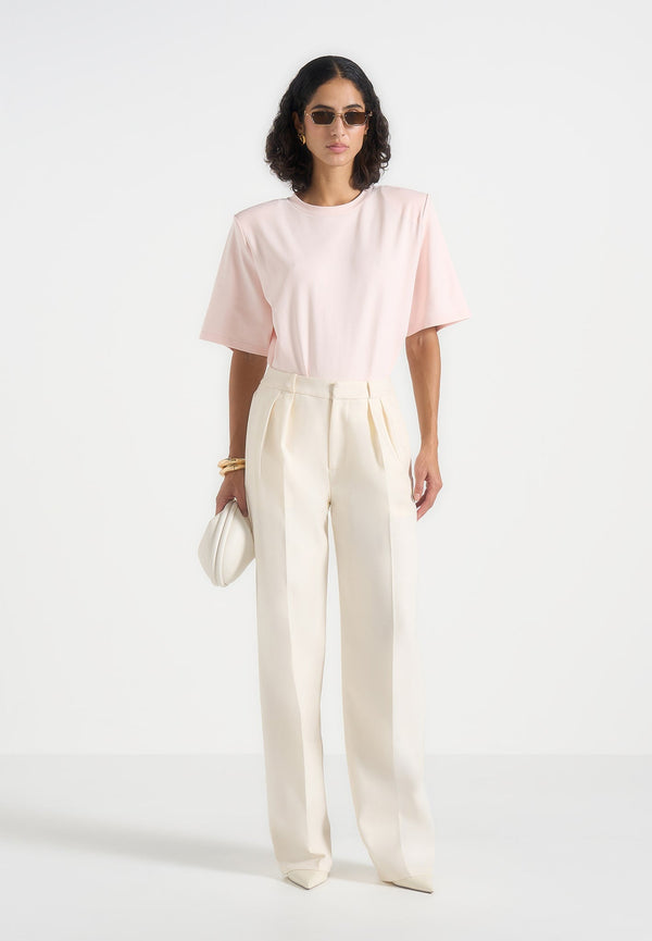 BS002 - Wide Shoulder Bodysuit T-Shirt - Pale Pink