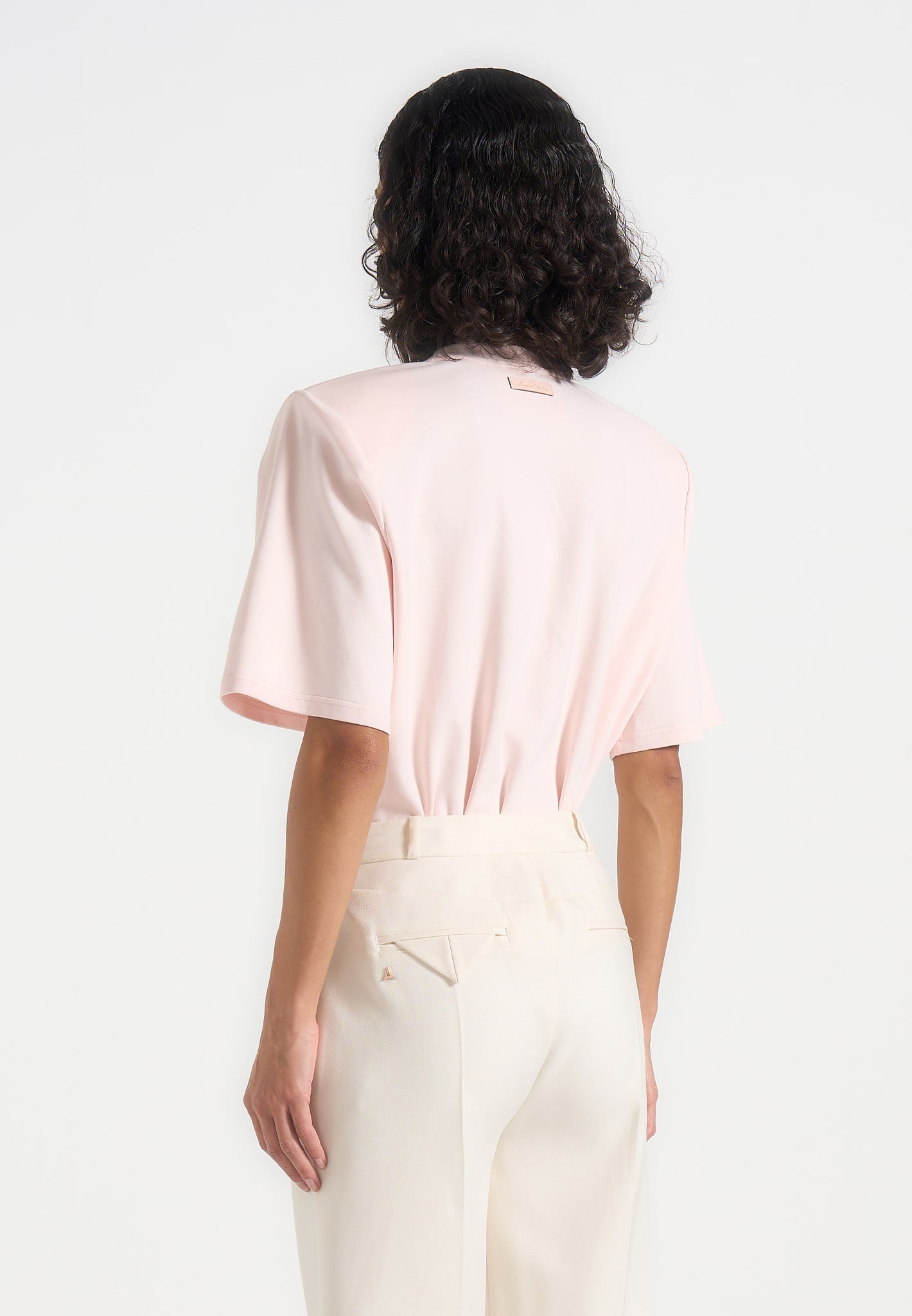 BS002 - Wide Shoulder Bodysuit T-Shirt - Pale Pink
