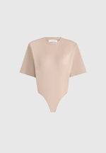 BS002 - Wide Shoulder Bodysuit T-Shirt - Beige