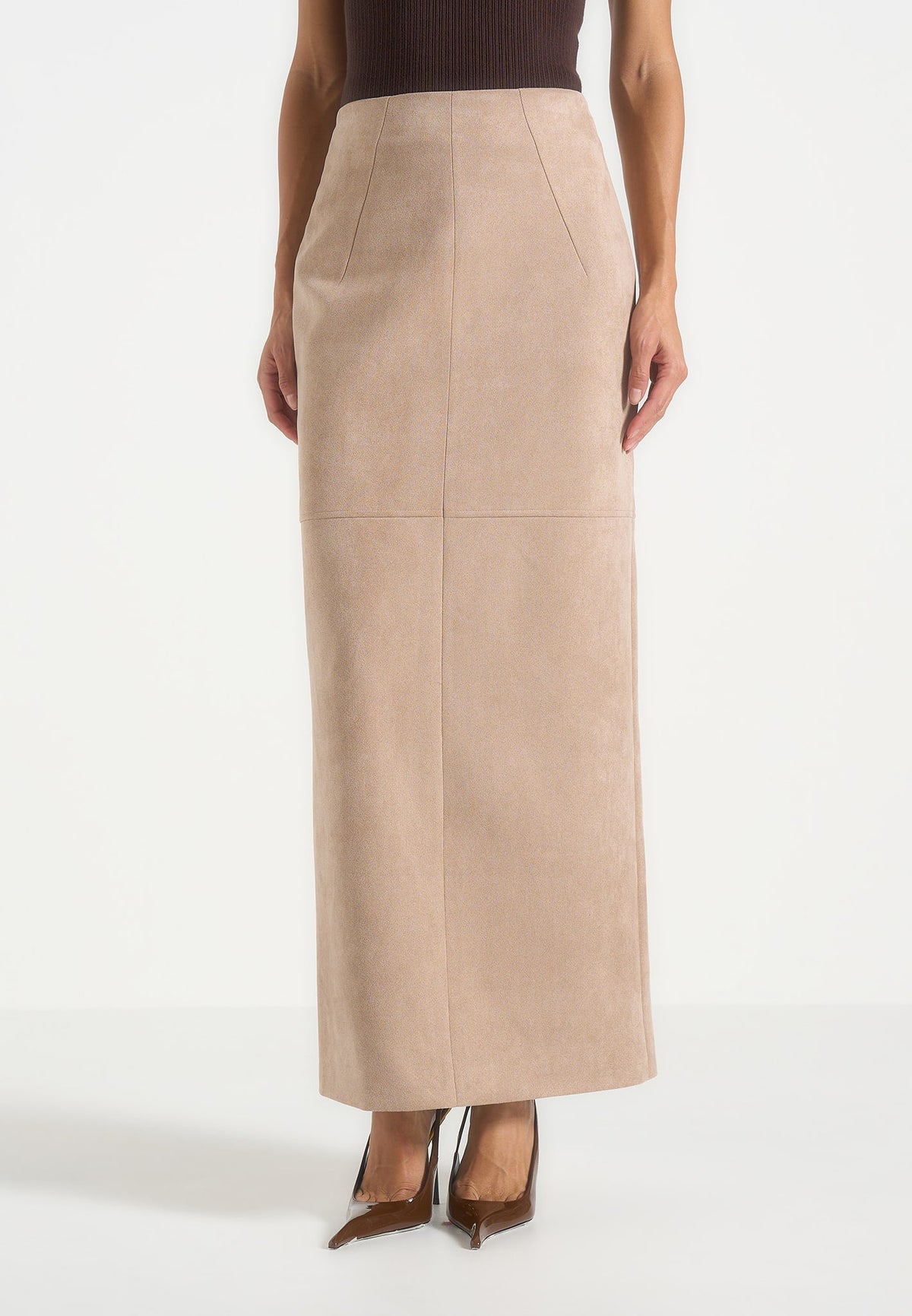 Celie - Suede Maxi Skirt - Beige