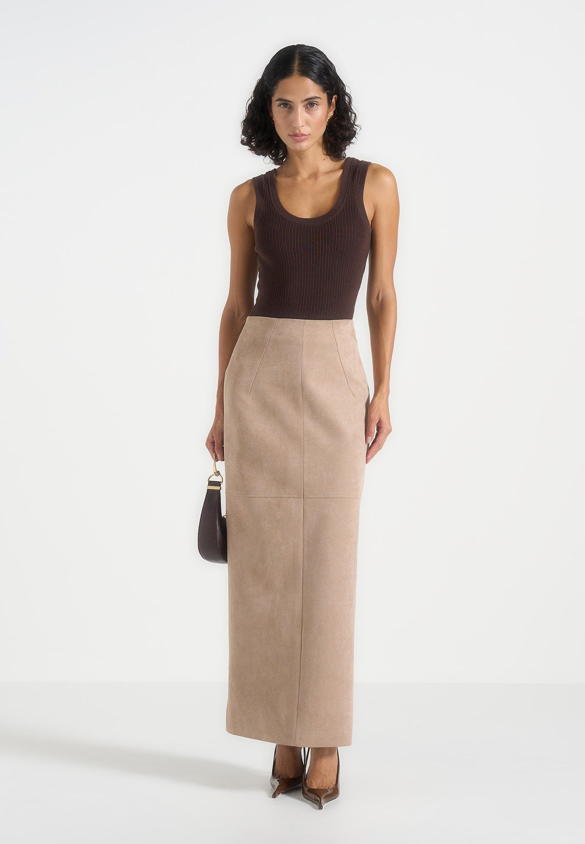Celie - Suede Maxi Skirt - Beige