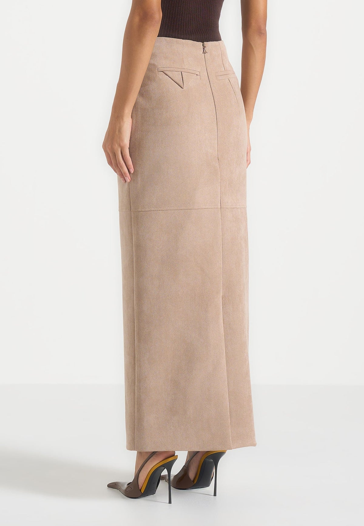 Celie - Suede Maxi Skirt - Beige