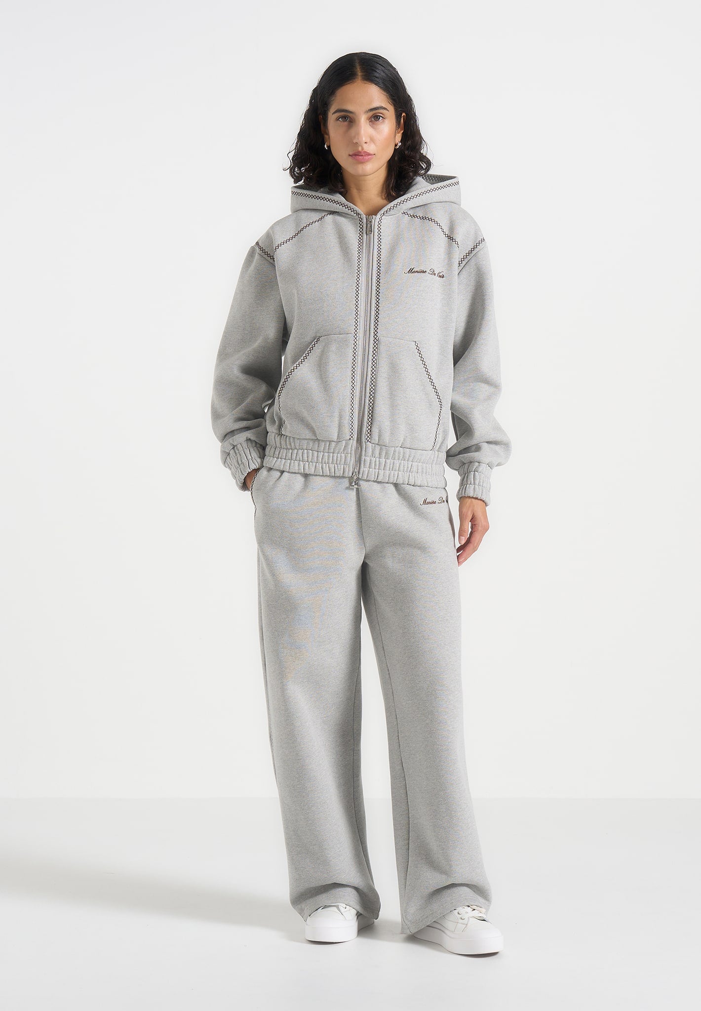 Ollie - Unisex Whipstitch Raglan Effect Zip Hoodie - Light Grey