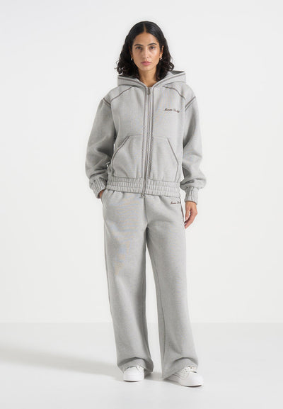 Ollie - Unisex Whipstitch Raglan Effect Zip Hoodie - Light Grey
