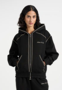 Ollie - Unisex Whipstitch Raglan Effect Zip Hoodie - Black