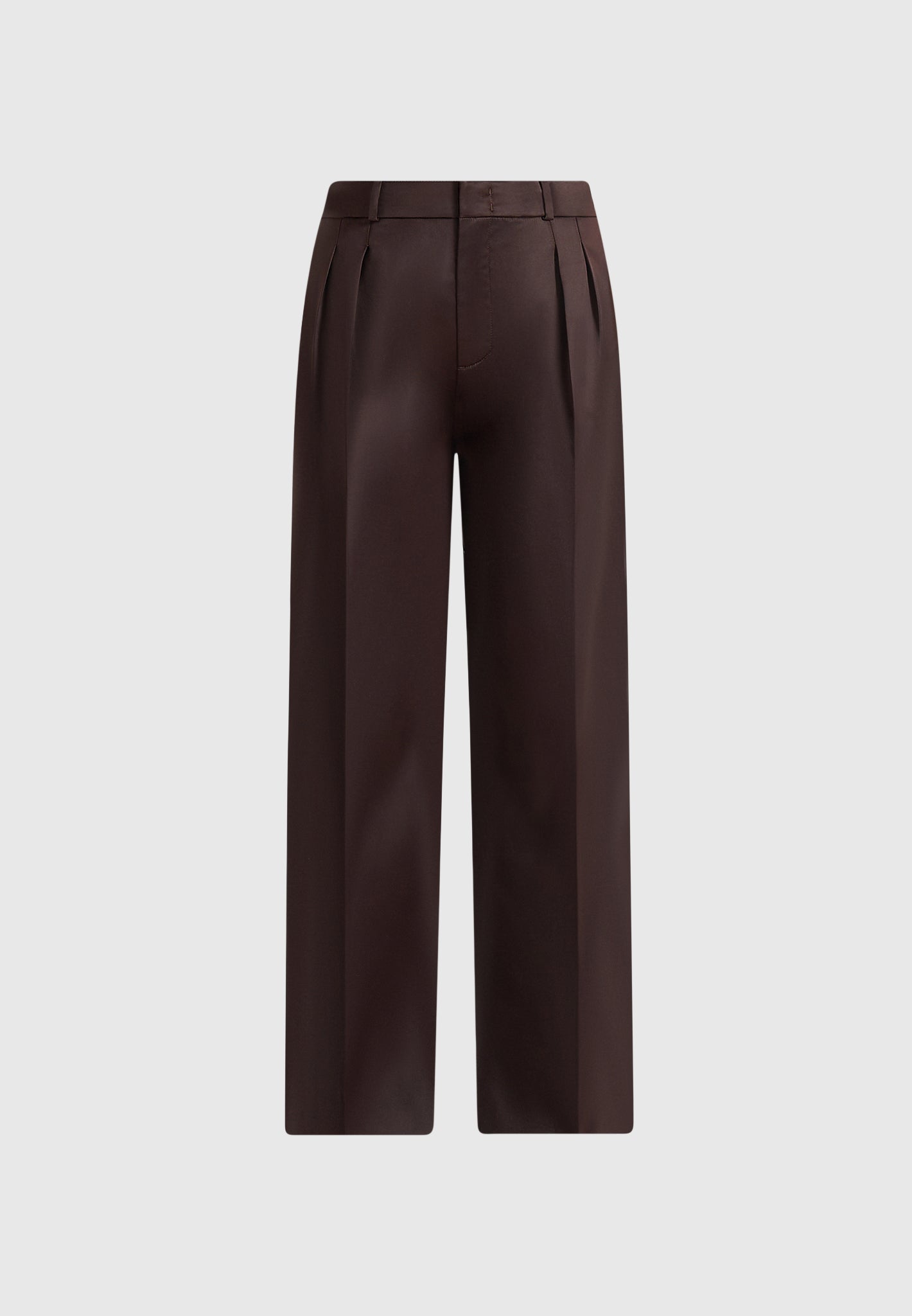 Julie - Satin Twin Pleat Pants - Brown