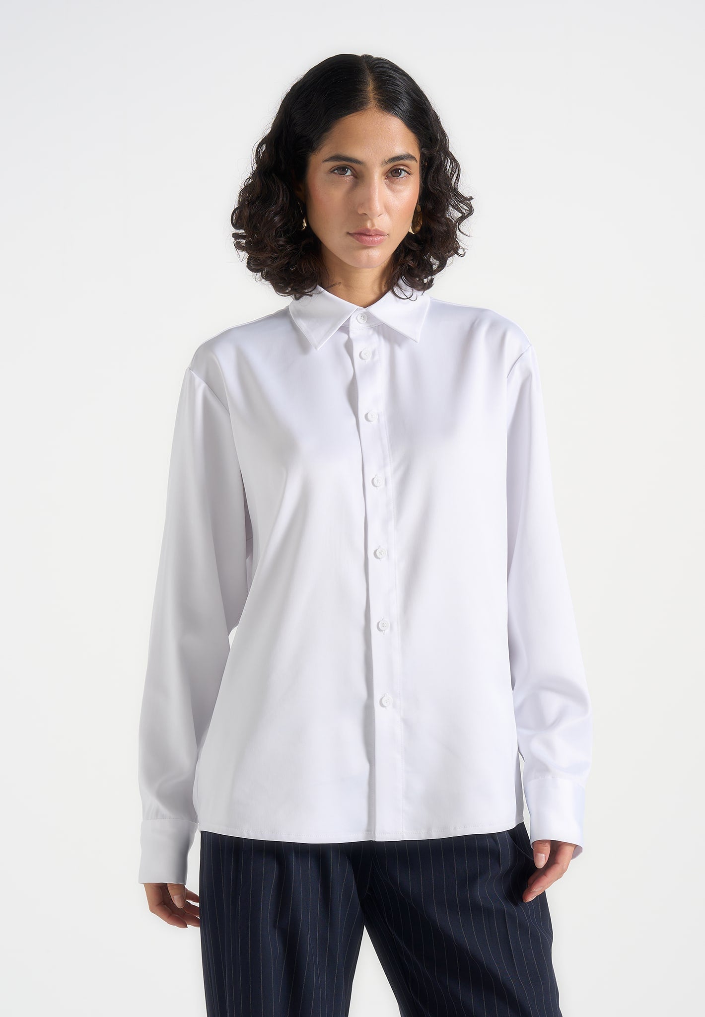Carter - Unisex Oversized Satin Shirt - White