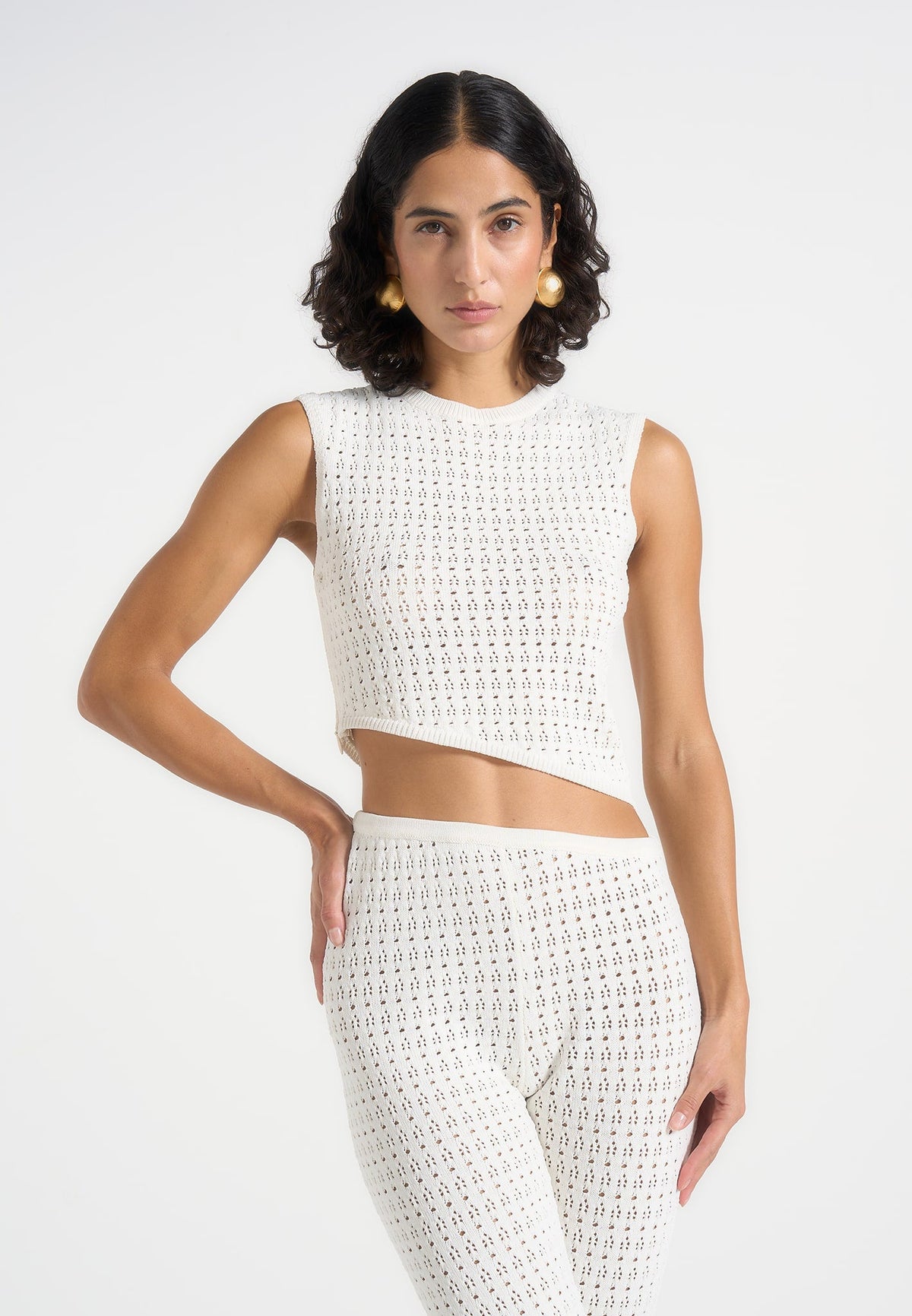 Kelsey - Pointelle Asymmetric Top - Cream