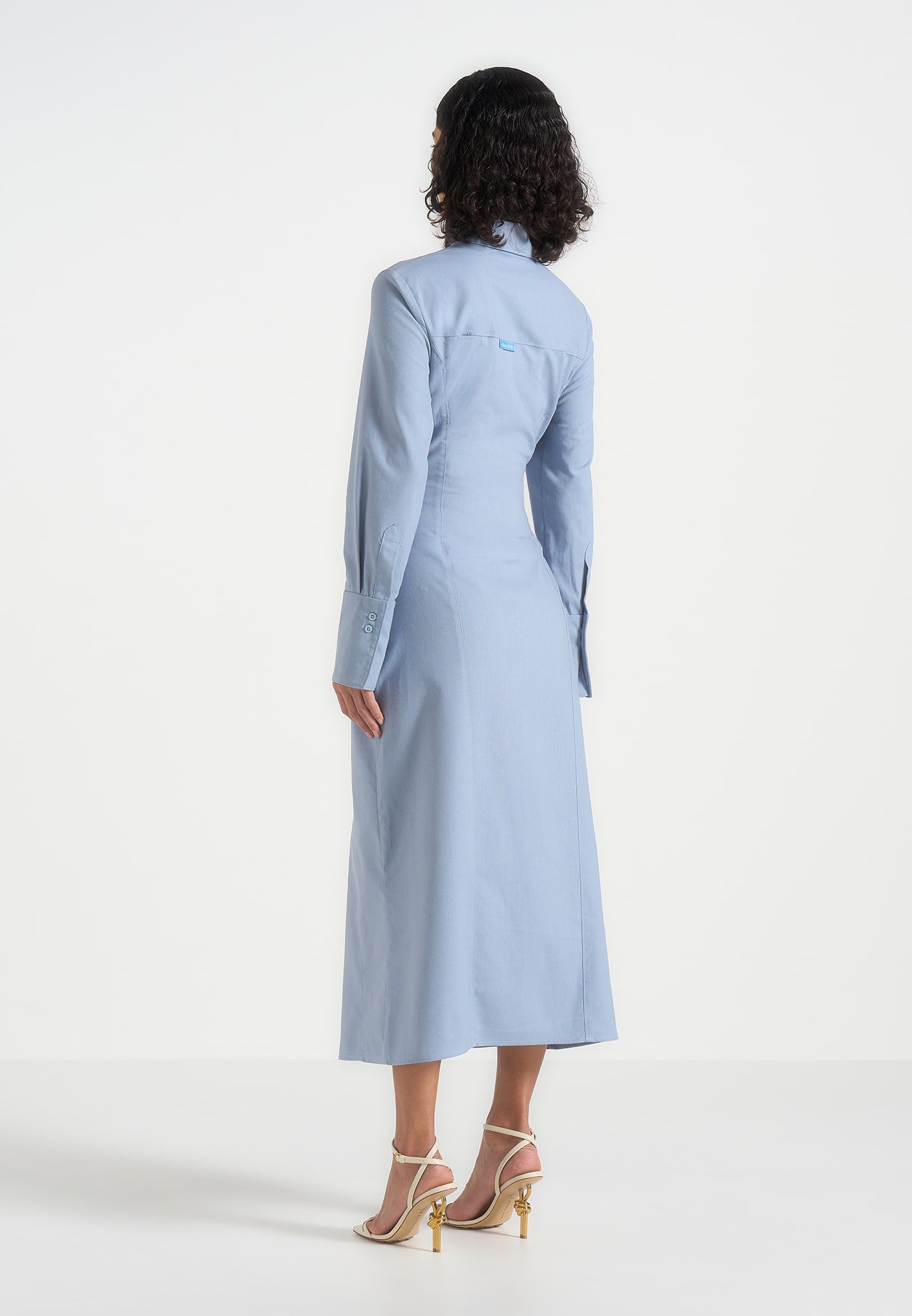 Fern - Linen Midi Shirt Dress With Tie Waist - Blue