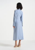 Fern - Linen Midi Shirt Dress With Tie Waist - Blue