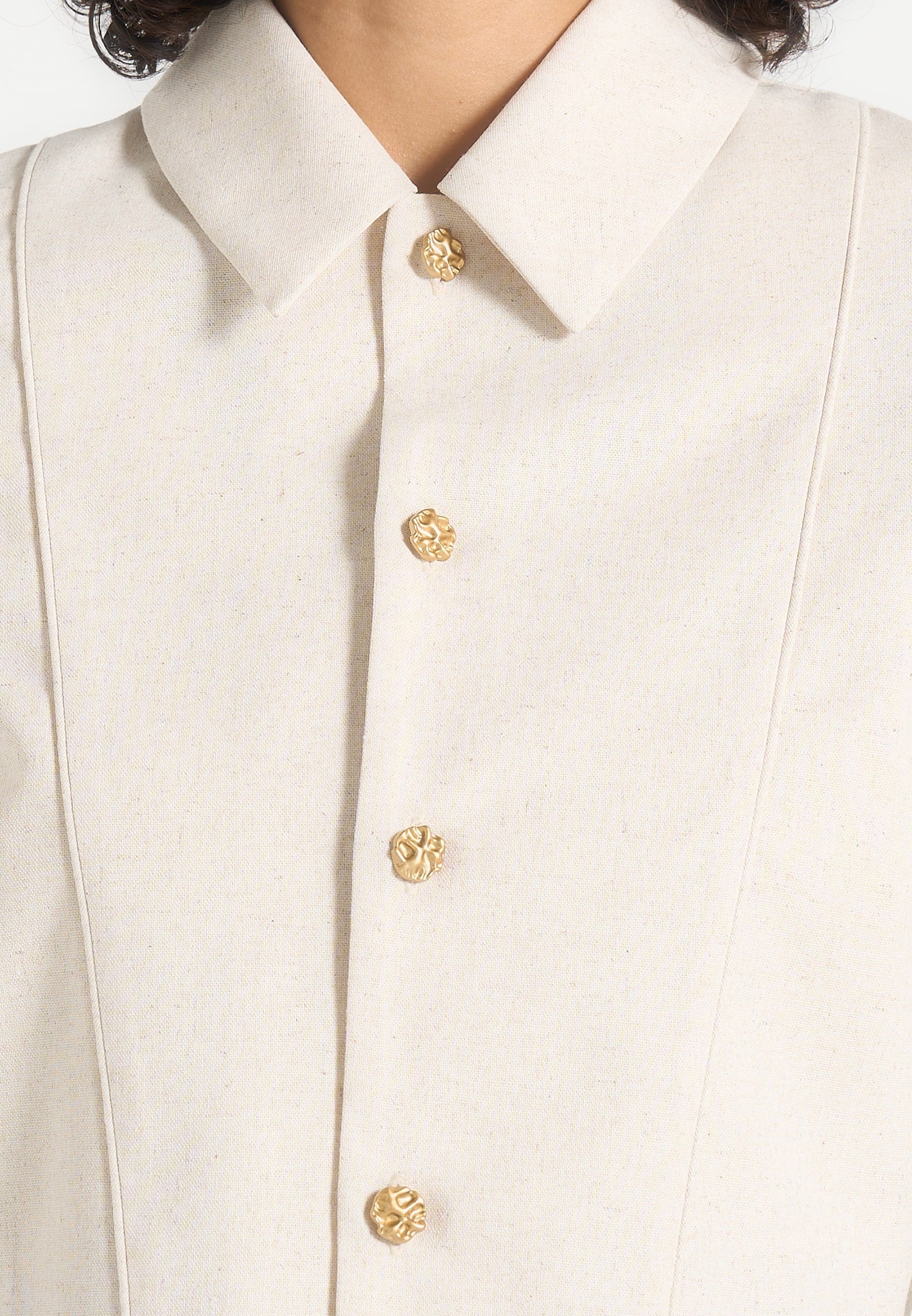 Florine - Linen Pintuck Cropped Shirt - Natural