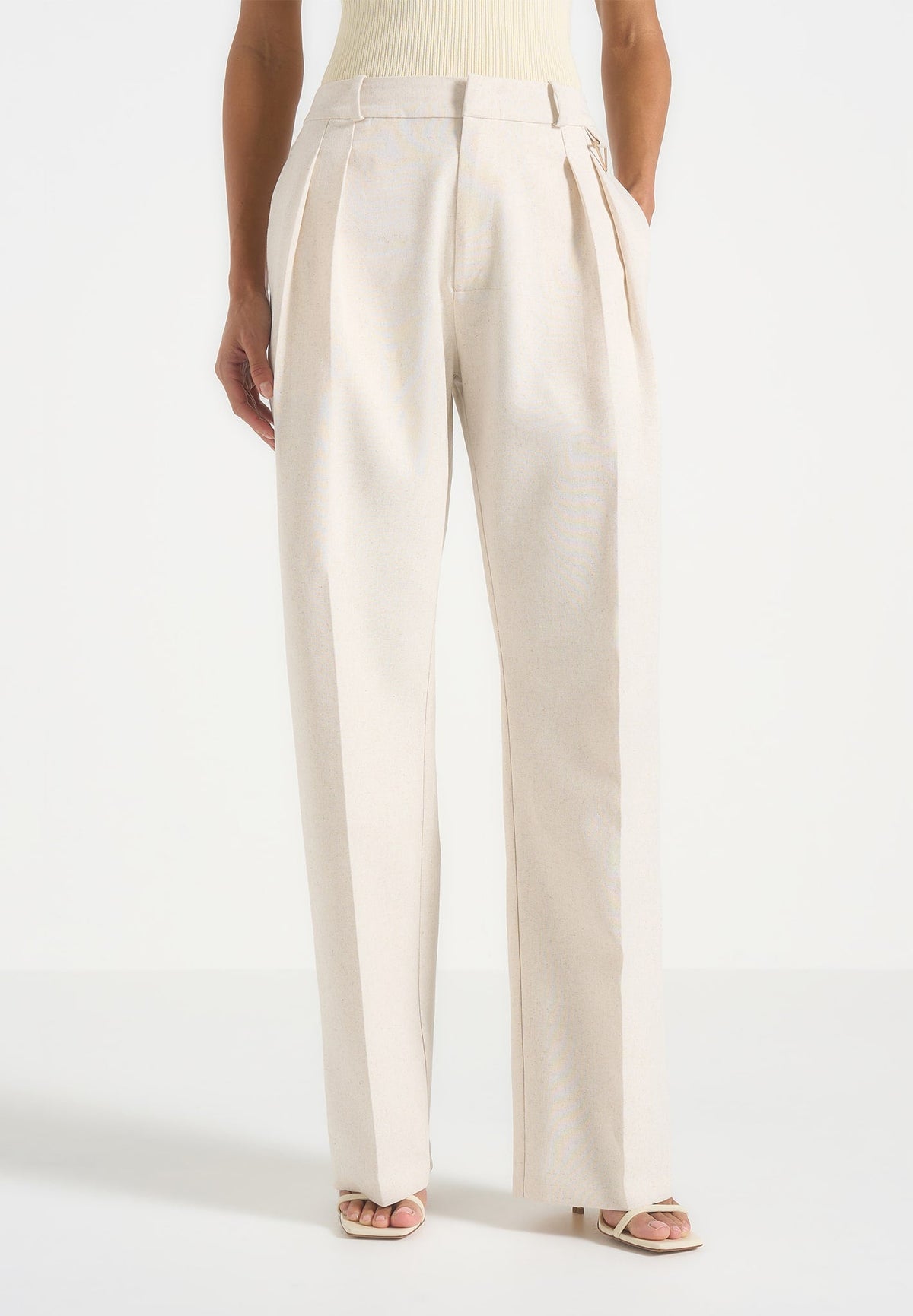 Ingrid - Linen Twin Pleat Pants - Natural