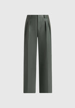 Julie - Leather Twin Pleat Pants - Olive