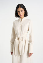 Fern - Linen Midi Shirt Dress With Tie Waist - Natural