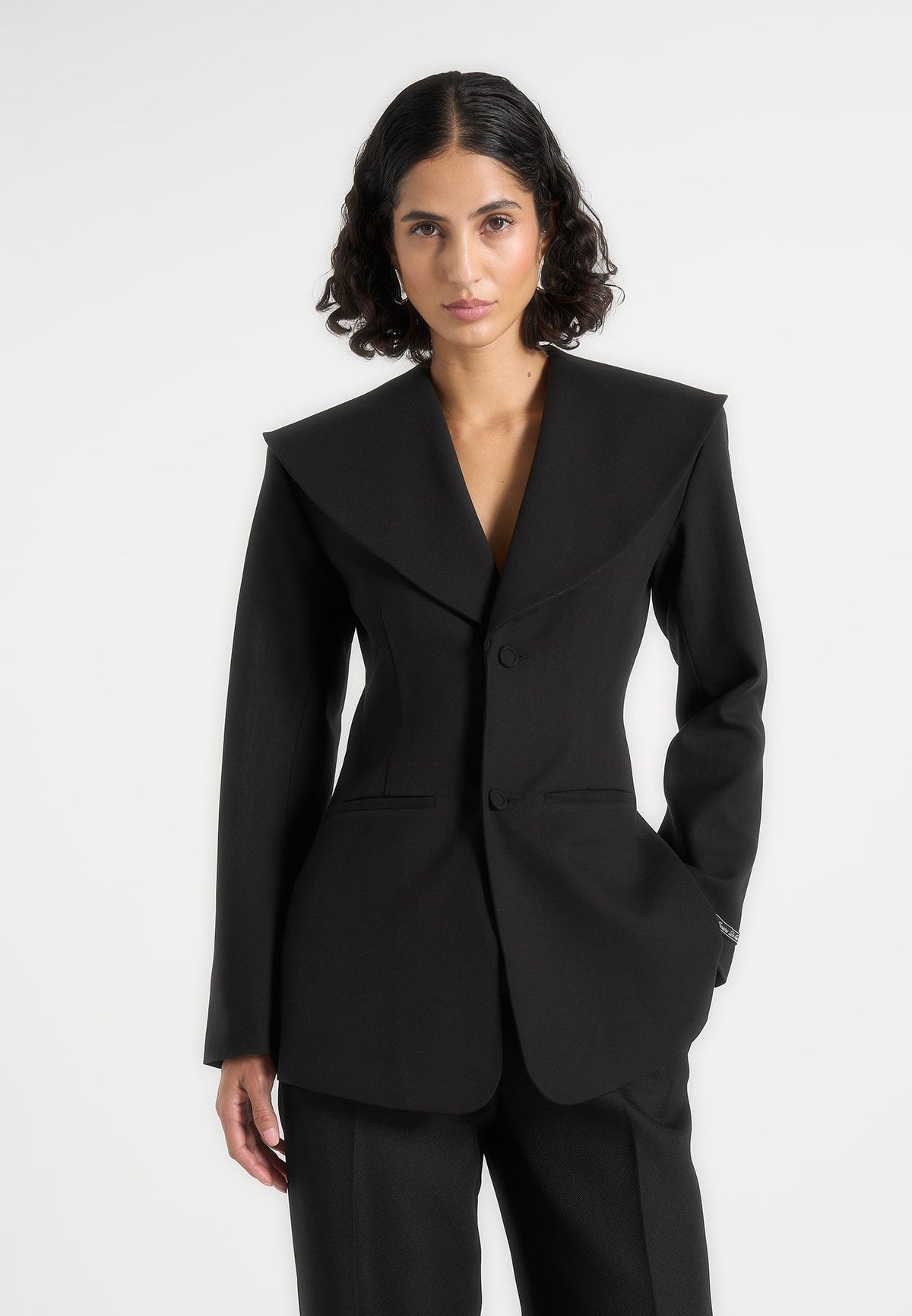 Emy - Shawl Hourglass Blazer - Black